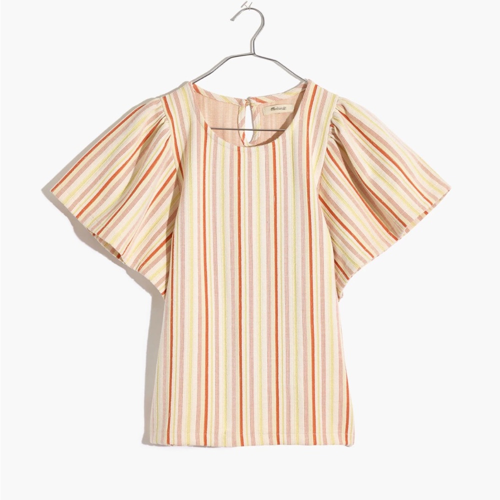 Madewell Textured Flutter-Sleeve Crop Top XS in Stripe